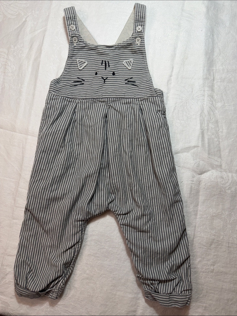 Next Baby Gray Striped Cat Face Overalls for Kids